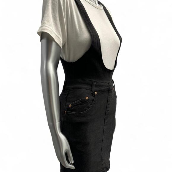 vintage black denim overall dress - Picture 2 of 5